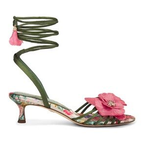 Sam Edelman Green Agave Ankle-Tie Sandal with Pink Floral Accent
